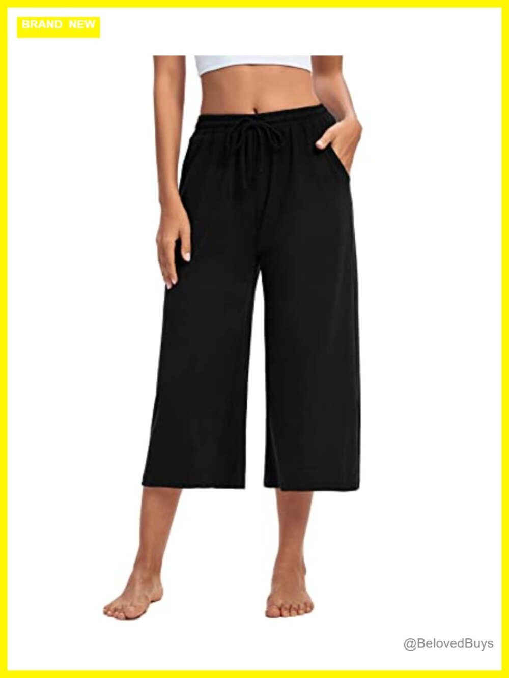 Womens Capri Yoga Pants Wide Leg Drawstring Lounge Workout Sweatpants with